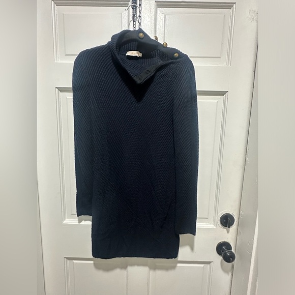 Tory Burch Brodie Tunic Sweater Dress Turtleneck Navy Knit Button Mini Size S - Picture 3 of 7